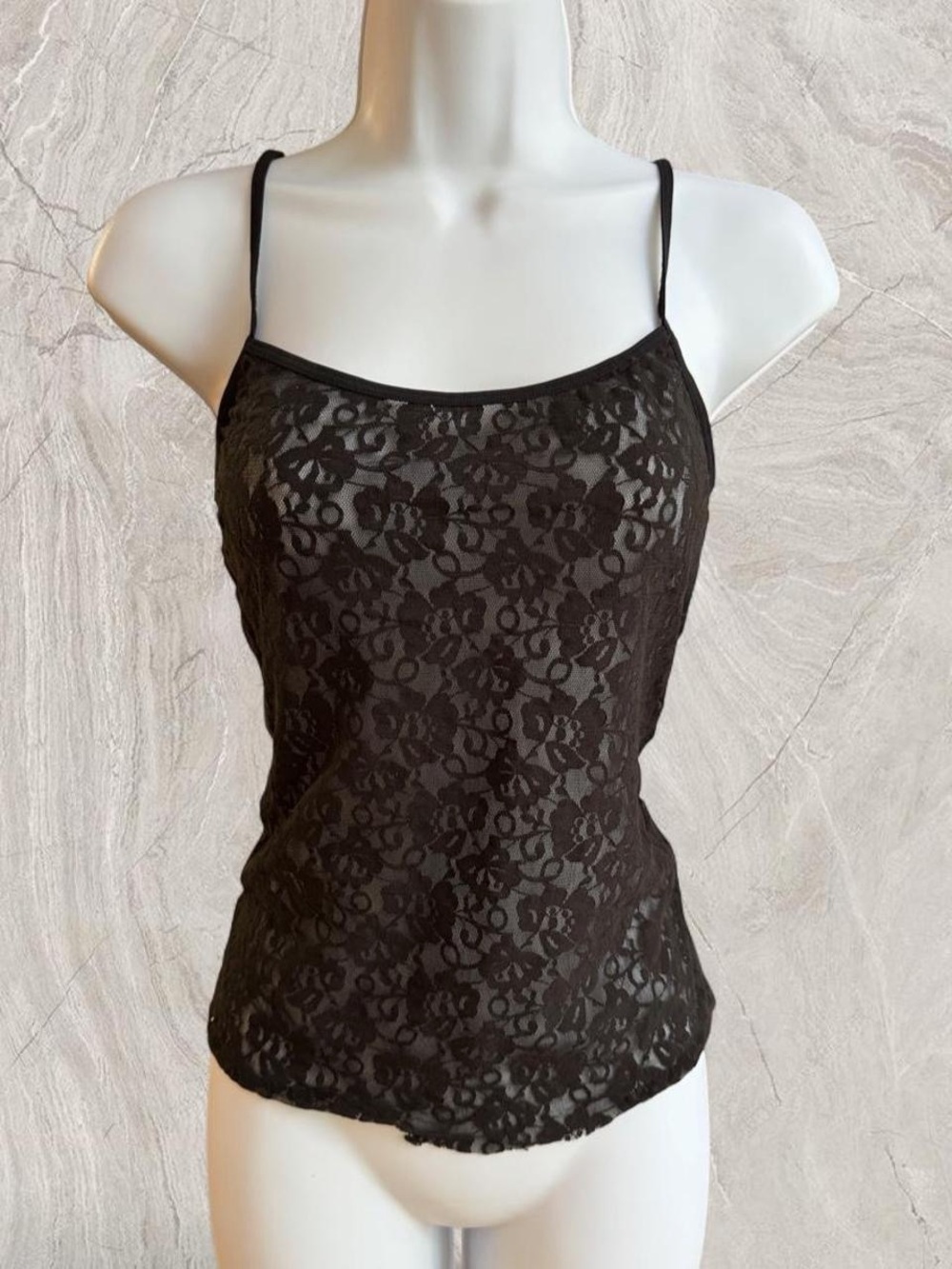 Black Sheer Lace Camisole Tank Top 90s Minimalist
